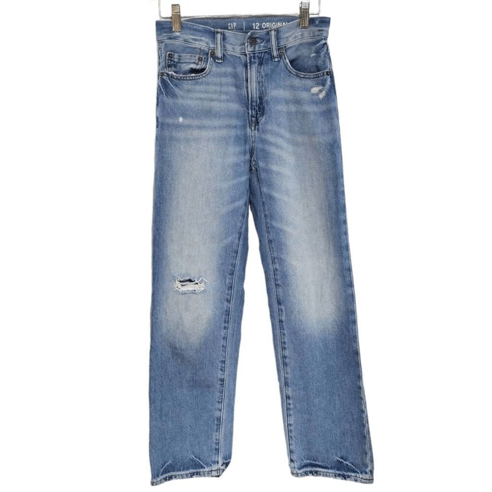 Gap Teen Original Distressed Light Wash Blue Jeans Kids Sz 12 Cotton Denim